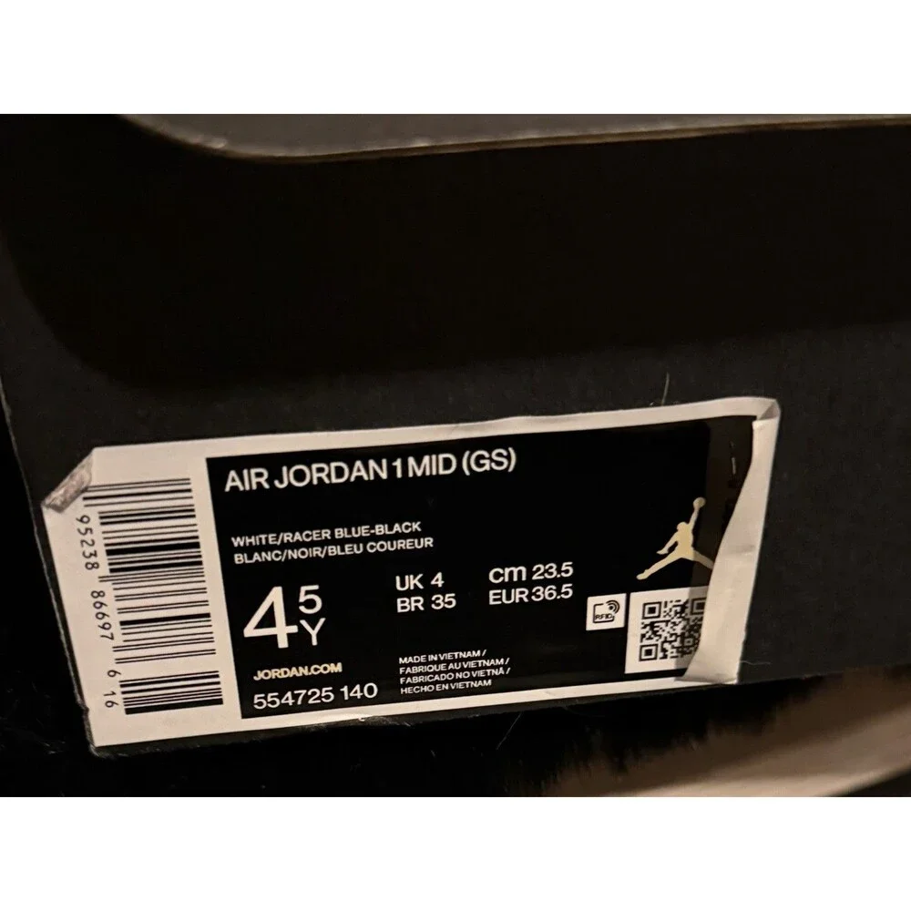 Nike Air Jordan 1 Mid GS Racer Blue Black White Size 4.5Y Youth VGC!